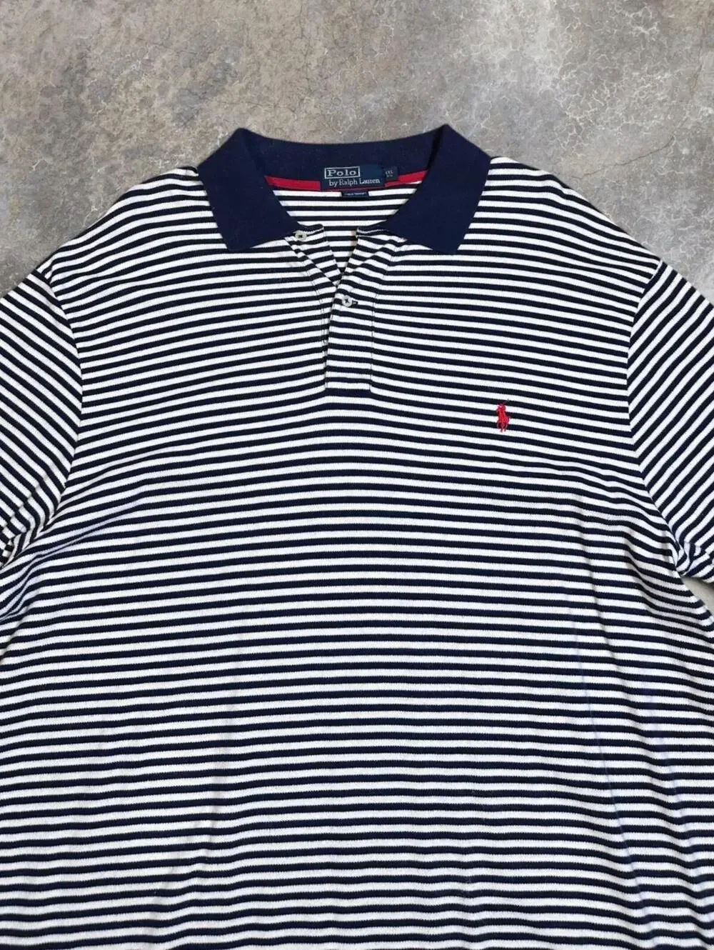 Polo Ralph Lauren Vintage Polo Pique Weave Blue White Striped Y2K Men's XL
